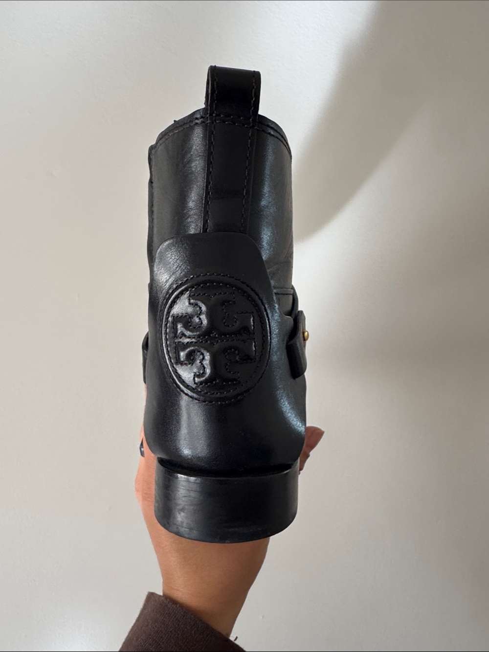 Tory Burch Black Leather Logo Heel Boot
